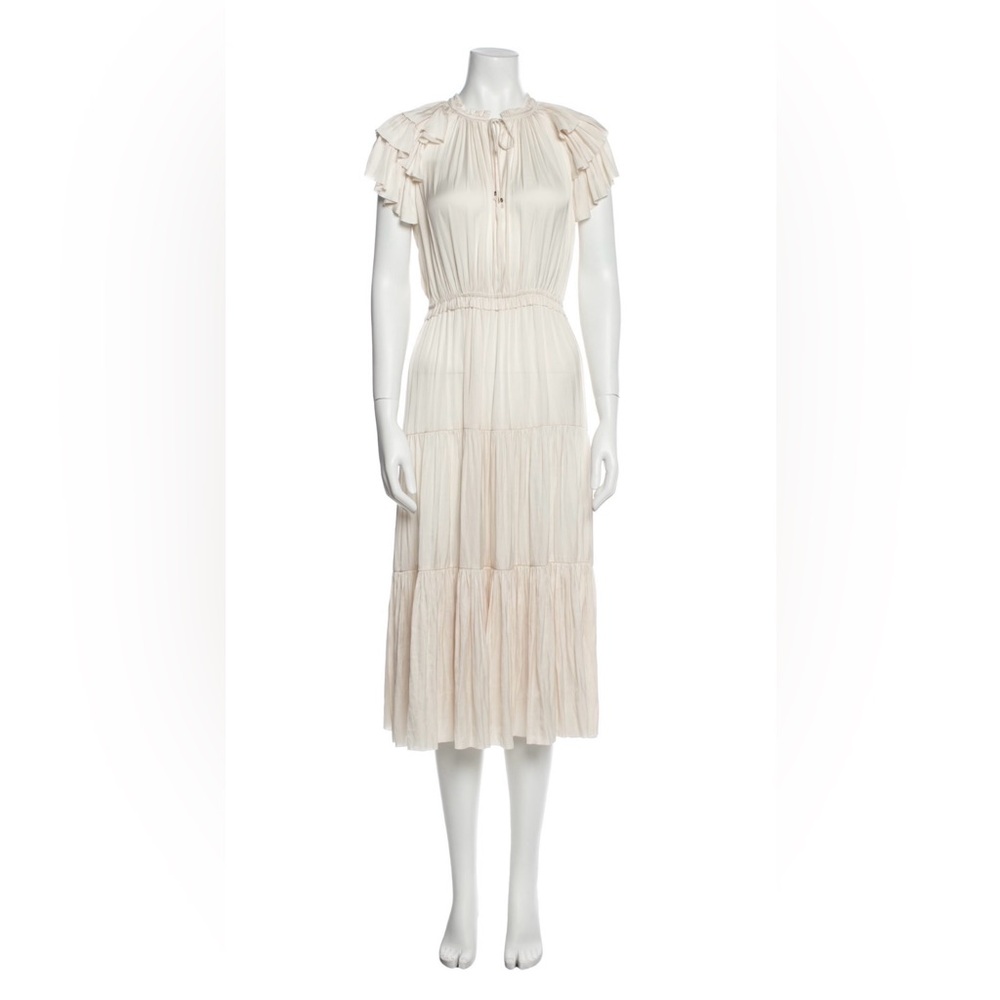Ulla Johnson Cream Tiered Midi Dress with Ruffle Shoulders